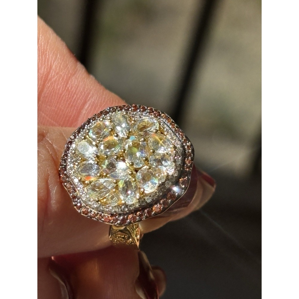 D'Joy Malagasy Moonstone & Zircon Halo Sterling Ring 18k Vermeil Size 8